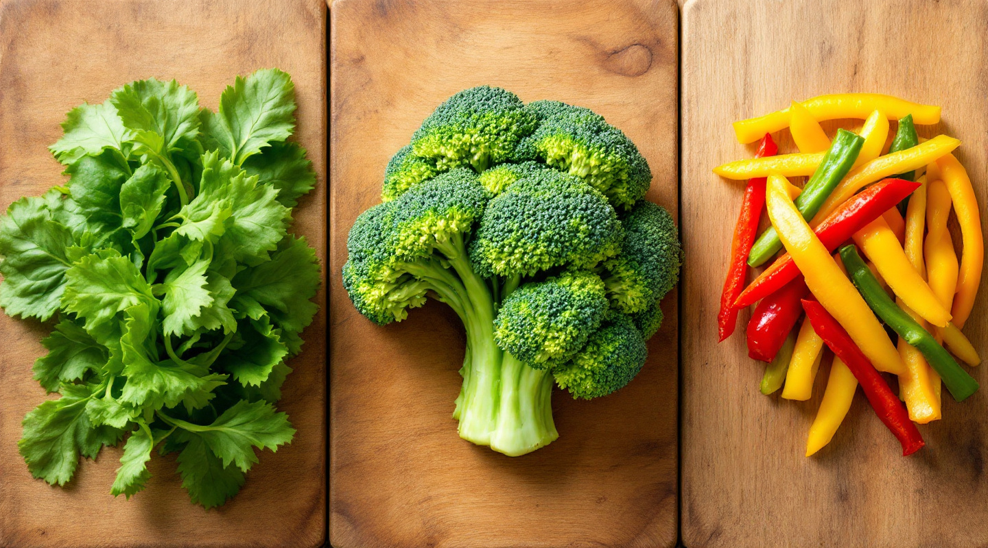 Vegetable examples: Leafy greens, broccoli, peppers